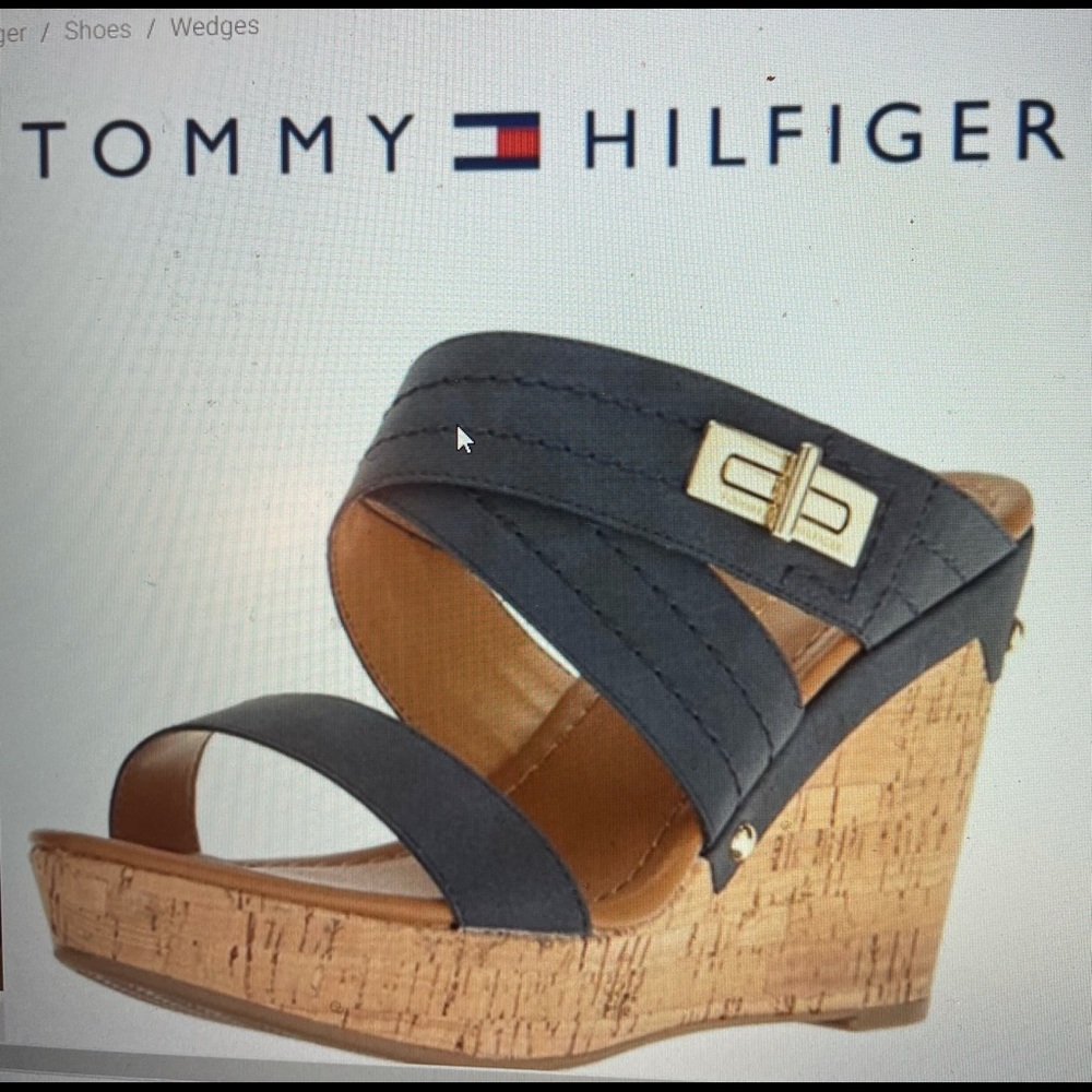 Tommy Hilfiger Navy Cork Wedge Heels